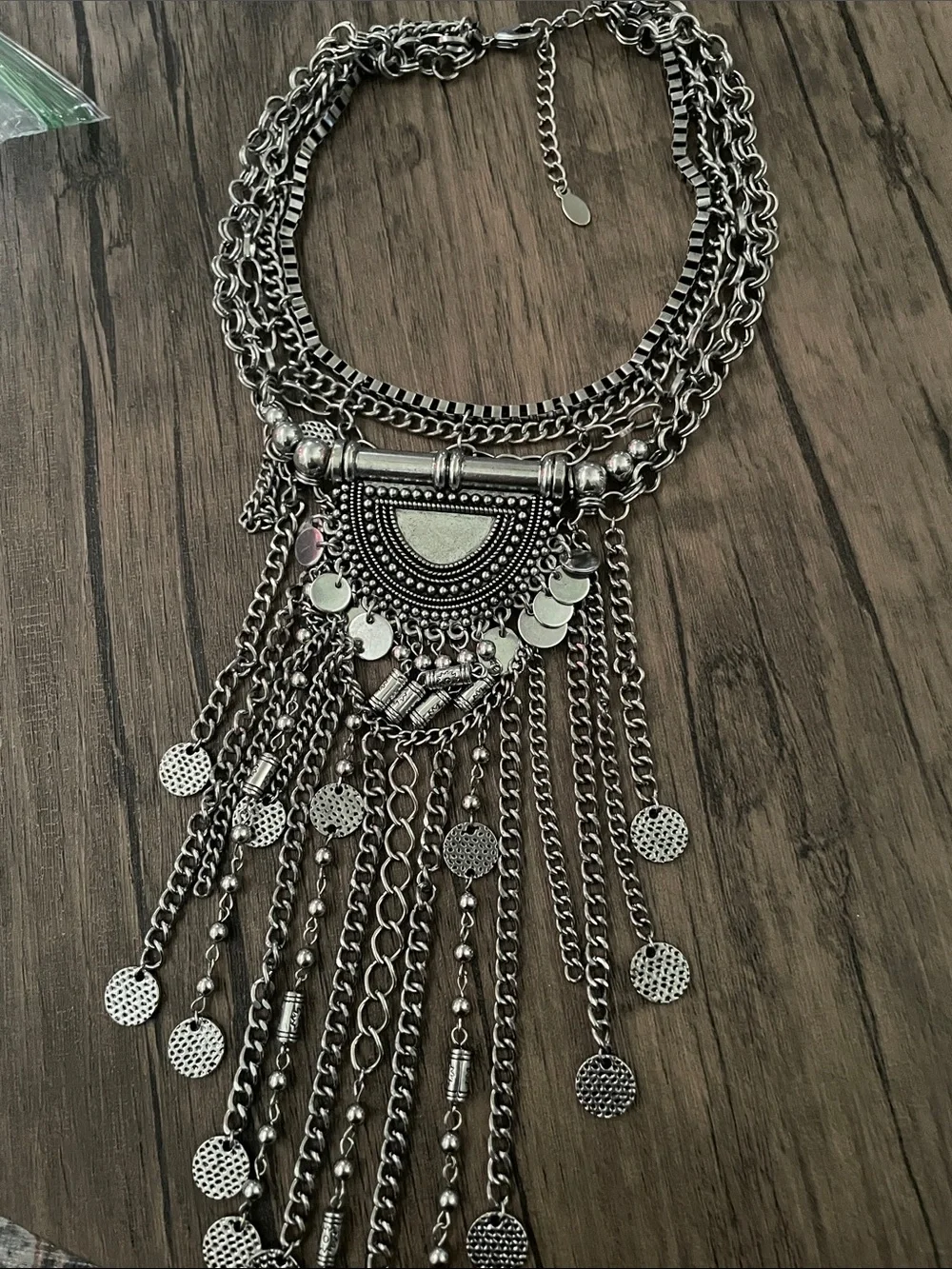 Aldo Silver Multi-Chain Fringe Pendant Necklace